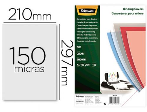 Capa de encadernacao fellowes pvc din a4 transparente 150 microns pack de 100 unidades , Fellowes , 155171 , 0077511537608